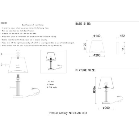 Crystal Lux, Nicolas 3400/501, E14, 1x60 W, 38.6x24x20 cm, Nickel color-3