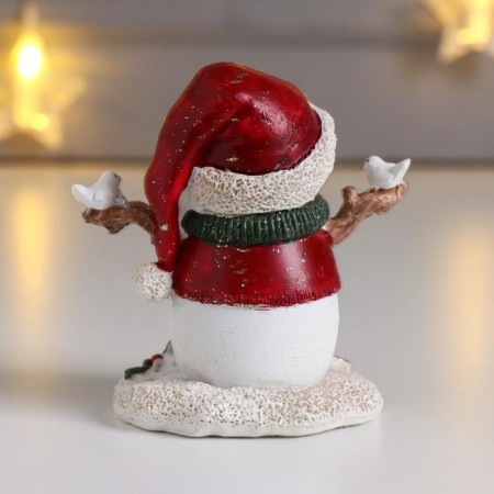 Polystone souvenir "Snowman in a red cap and vest, with birds" 8x5x8 cm-2