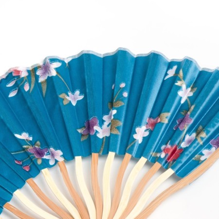Fan bamboo, textile h = 21 cm bend, with a brush "flowers" in a box, blue-2