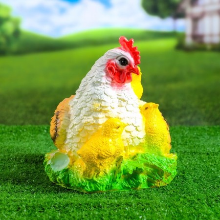 Garden figure "Chicken hen with chickens" variegated, 28x22cm-1