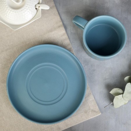 Tea couple ceramic with a matte coating "I love you", 200 ml, blue color-3