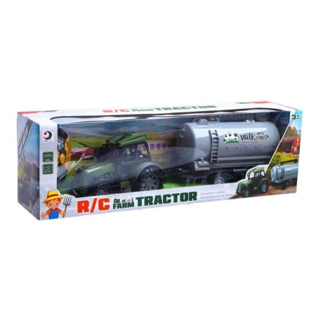 Radio -controlled “farmer” tractor with a tank, works from batteries, green color-5