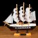 Souvenir Small Small “Three -Mature”, black sides with a white strip, white sails, 20 × 5 × 19 cm