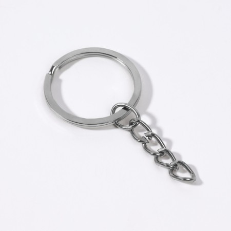 The base for the key fob, with a chain, flat, d = 25 mm, 10 pcs, silver color-1