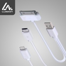 Cable 3 in 1 Luazon, Microusb/Lightning/iPhone 30 -Pin - USB, 1 A, 0.2 m, white