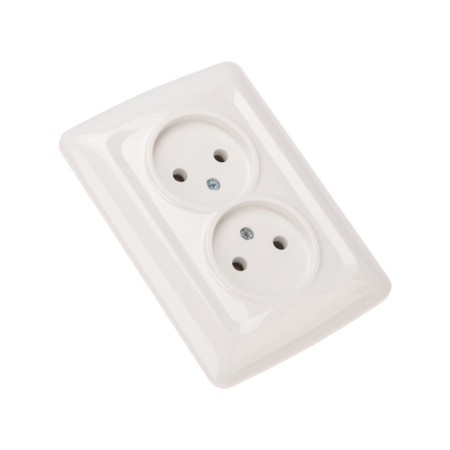 Double socket Kranz ceramics, without grounding, hidden installation, 10a, white KR-78-0219-1