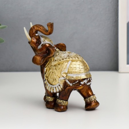 Souvenir Polystone "Caramel Elephant in the Golden Popone with Whales" MIX 12.3x6x14 cm-2