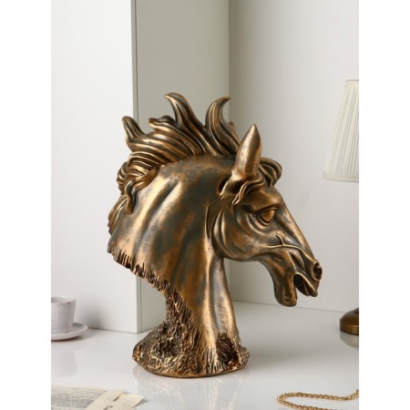 Figure "Horse head", polystone, 51 cm, bronze color-2