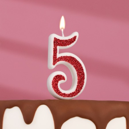 Candle in the cake on the skewer "Rubin collection", number 5, 5.2 cm, ruby