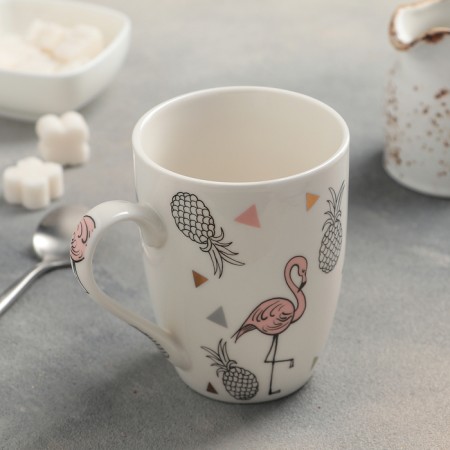 Porcelain share mug "Pink Flamingo", 350 ml, white color-1