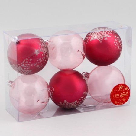 Set of balls plastic D-8 cm, 6 pcs "night" stars, pink-1
