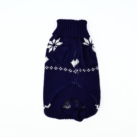 Clothing for dogs. Knitted sweater with "New Year" ornament, blue, size L-7