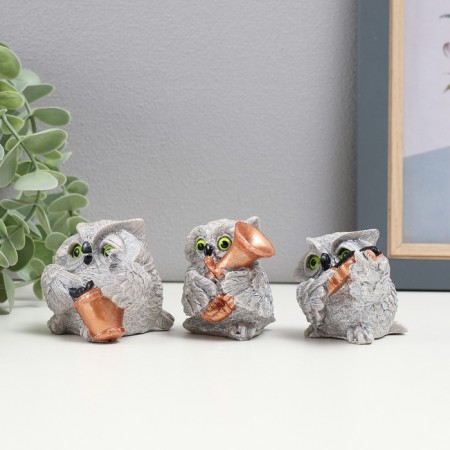 Figures "Owl Musical Trio" set of 3pcs, 5cm, gray-3