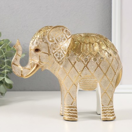 Souvenir Polystone "Golden Elephant with Geometric Patterns" 20x7.5x16.5 cm-3