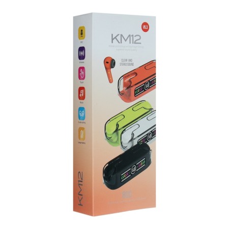 Wireless headphones KM12, TWS, inserts, BT 5.0, 30/200 mAh, transparent, orange-7