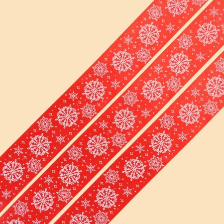 Satin tape "Snowflakes", red, 4 cm x 5 meters-2