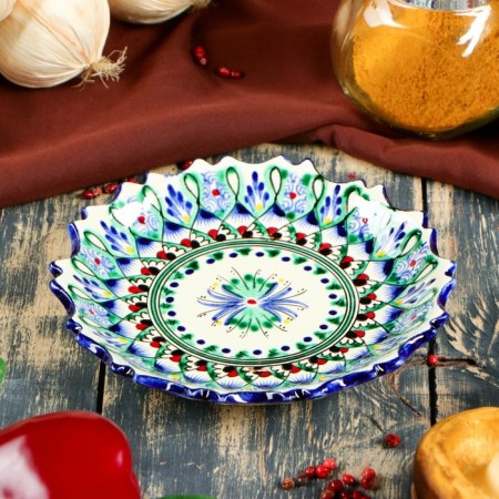 Plate of the Rishtan ceramics "Flowers", blue, embossed, 15 cm
