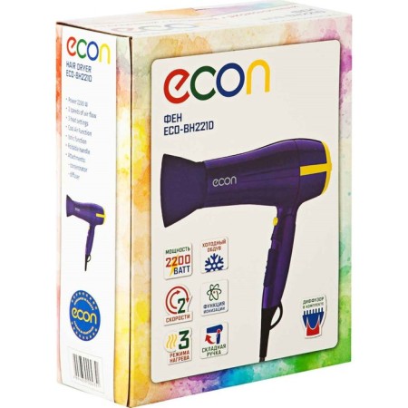 Feng ECON Eco-BH221D, 2200 W, 2 speeds, 3 temperature conditions, purple-yellow-7
