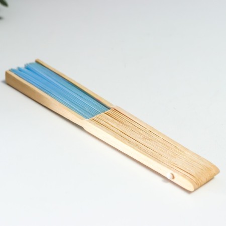 Fan bamboo, textiles h = 21 cm "monocet" in a box, gently blue-5