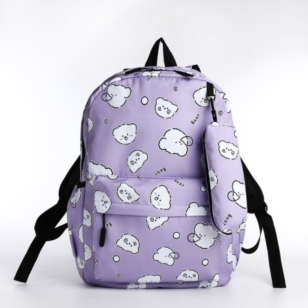 School backpack from textiles on lightning, 3 pockets, pencil case, lilac color-3