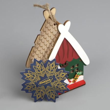 Christmas tree toy "House with a deer", from batteries, a glow of warm white-3