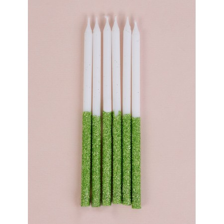 Candles for the cake "Shiny radiance", 6 pcs, white with green-1