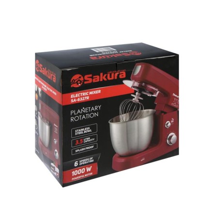 Mixer Sakura SA-6327R, planetary, 1000 W, 3.5 l, 6 speeds, 3 nozzles, red-9