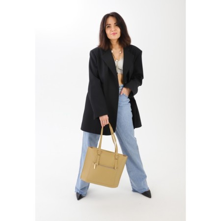 Zipper bag, external pocket, beige color-3
