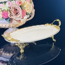 Dish with lenardi handles, on legs, porcelain, length 30.5 cm