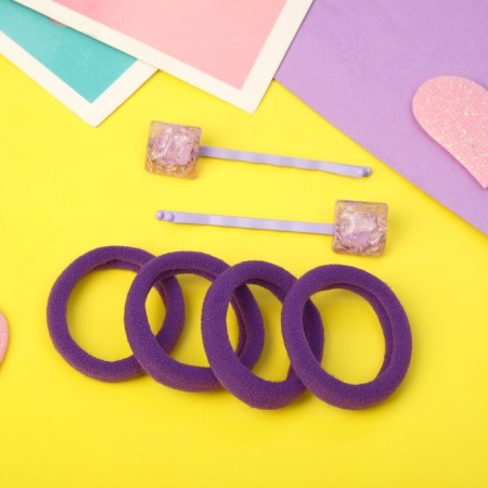 Hair set "Sandra" (4 elastic bands, 2 invisible 5.5 cm) cube, purple-1