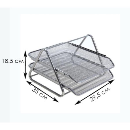 Horizontal paper tray, 2 compartments, metal mesh, gray-2