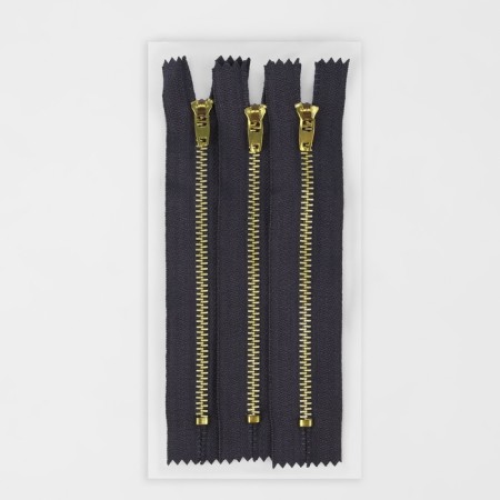 Metal zipper, No. 4, non -proceeding, automatic lock, 14 cm, gray/gold color-2
