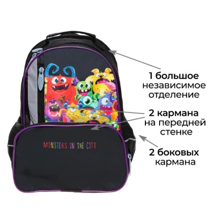 School backpack, 37 x 26 x 13 cm, ergonomic back, Calligrata ORT "MONTRICS"-2