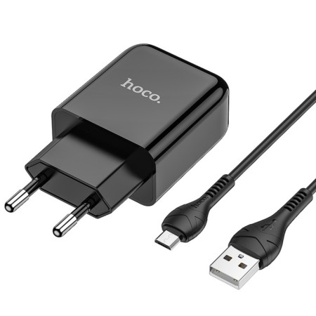 Network charger Hoco N2, USB - 2.1 A, MicroUSB 1 m cable, black-1