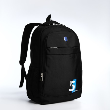 Youth backpack from textiles on lightning, 4 pockets, black/blue color-2