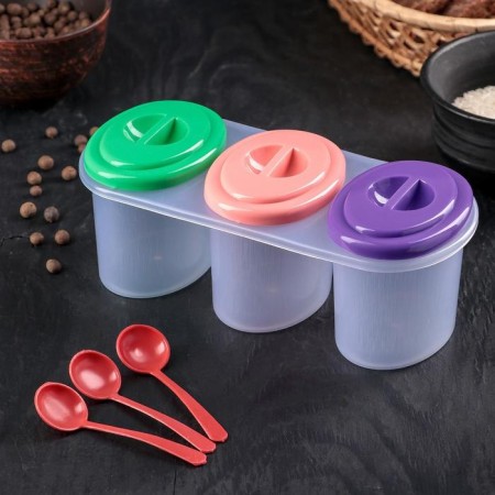 A set of cans for bulk products "Comfort", 3 pcs, 21 × 9.5 × 8 cm, with spoons, color mix-4