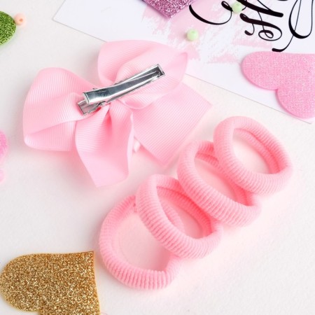 Hair set "Baby" (4 elastic bands, 1 clamp) Flower, pink-1
