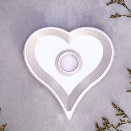 Подсвечник "Сердце" из гипса,14х2,5см,белый перламутр-2