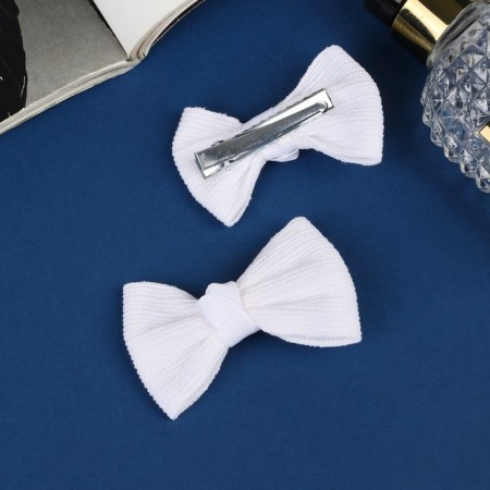 Hair clip "Schoolgirl" (set 2 pcs) stripes, 6 cm, white-1