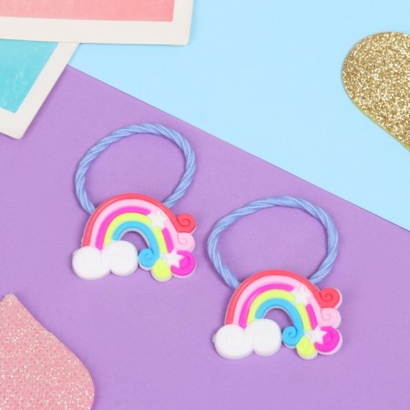 Hair gum "Baby" (set 2 pcs) Rainbow stars, blue-1