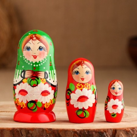 Matryoshka "Chamomile with Hands" 11cm, 3 puppet, manual painting, mix-1