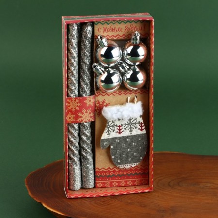 New Year's twisted candles with the decor of "Successful New Year!", Set-3