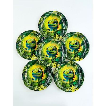 A set of paper dishes is a disposable "dinosaur" 6 plates, 6 glasses-6