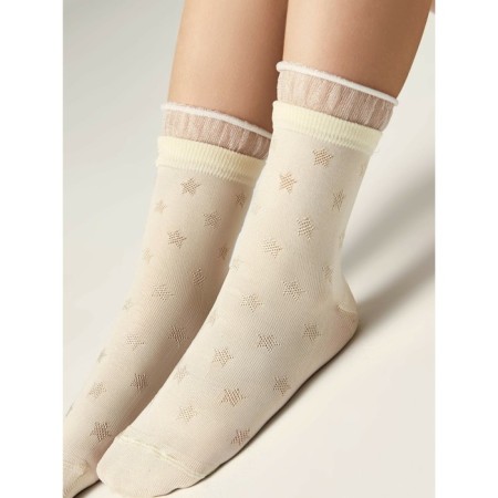 Baby socks with a decorative transparent mesh CONTE KIDS TIP-Top, size 22, cream color