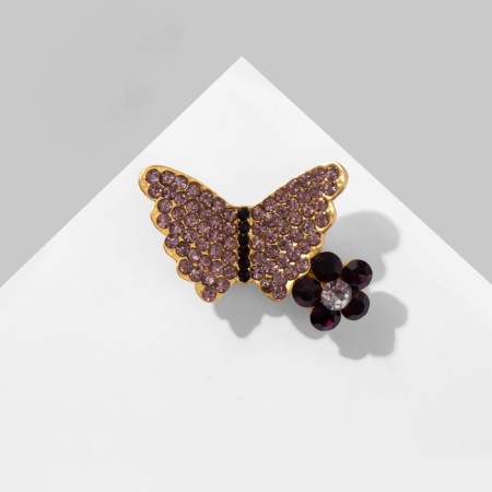 Brooch "Butterfly" with a mini-color, purple color in matte gold-1