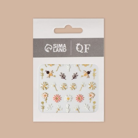 Nail stickers "Bees and flowers", voluminous, multi -colored-4