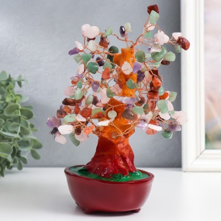 Bonsai souvenir "Multi -colored monetary tree in the oval pot" 196 stones 23x9.5x19 cm-3