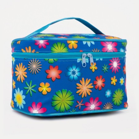 Cosmetic bag with a zipper, with a mirror, blue color