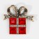 Brooch "Gift" with a bow, the color is red-white in black gold