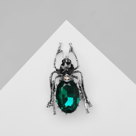 Brooch "Beetle", the color is gray-green in black silver-2
